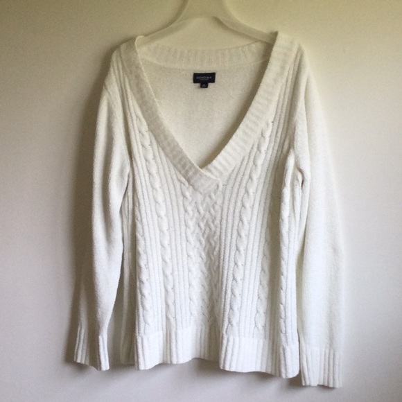 Sonoma Sweaters - Sonoma Oversized Soft V-Neck Sweater, off-white, labeled size XL